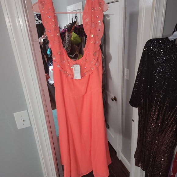 NWT ASOS CURVE NEON ORANGE EMBELLISHED DRESS SIZE 18 - Picture 5 of 13